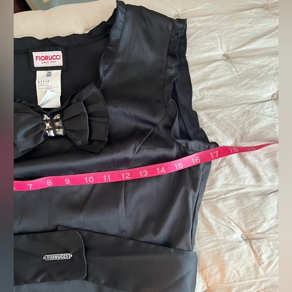 FIORUCCI Satin sleeveless Mini Dress with embellished bow ruffles & logo belt - Picture 11 of 15